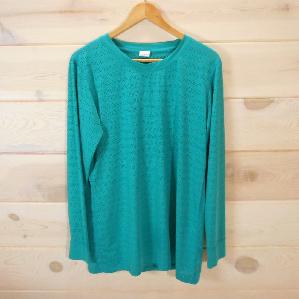Zyia Active Chill Vented Long Sleeve Shirt Plus Size XXL Teal Green Activewear
